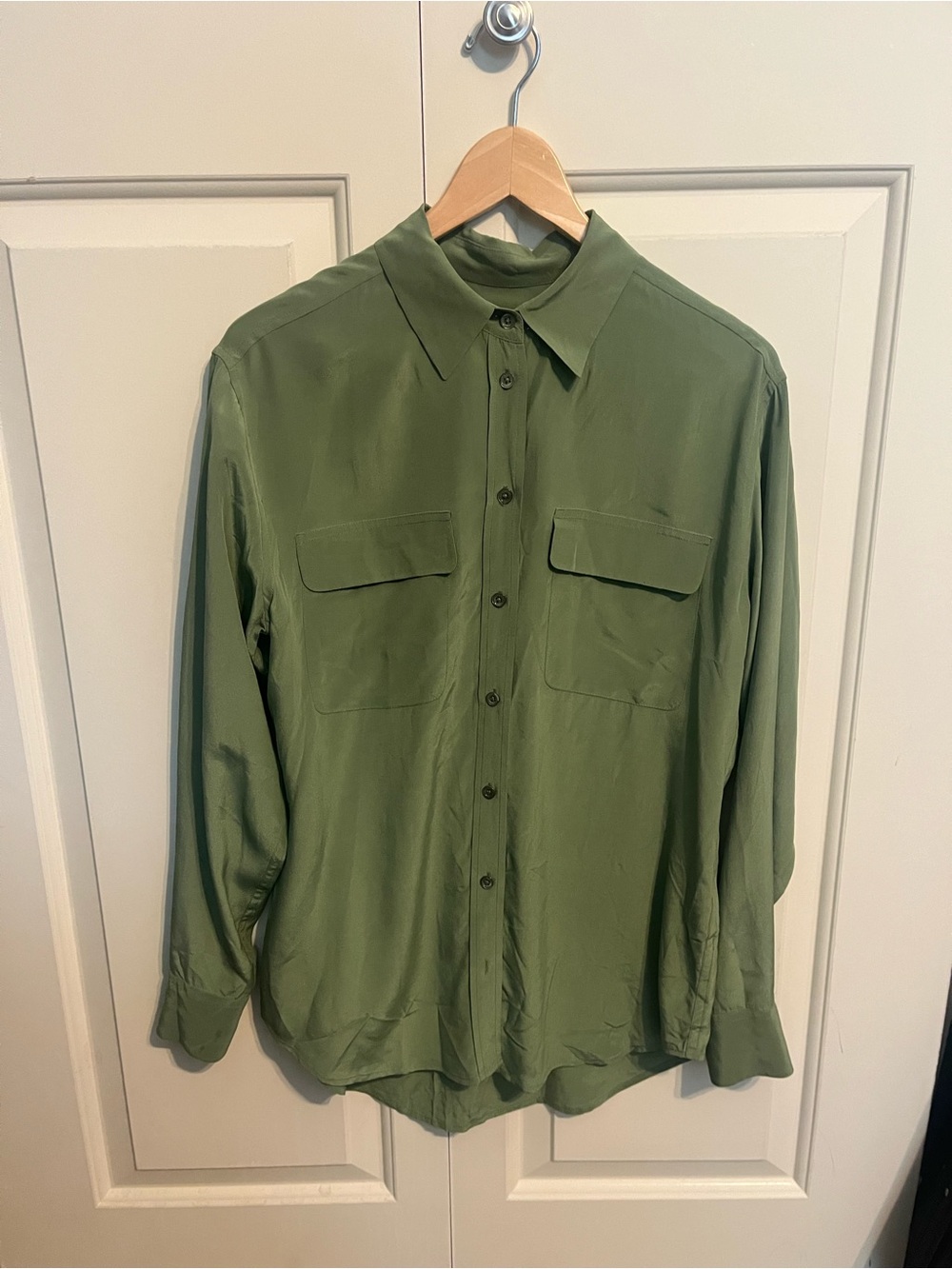 Equipment Green Silk Collar Blouse